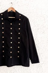 Talkcloth Premium Men's Black Military Style Double-Breasted Designer Casual Jacket Shirt with Gold Button Detail Full Sleeve Fashion Overshirt