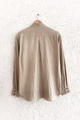 Talkcloth Premium Men's Sand Beige Embroidered Cotton Linen Full Sleeve Casual Shirt with Minimal Handcrafted Motif Designer Shirt