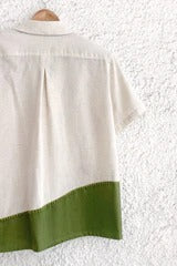 Talkcloth Premium Men's Artistic Beige & Olive Green Cotton Linen Casual Shirt with Handcrafted Landscape Embroidery Designer Half Sleeve Resort Wear Shirt