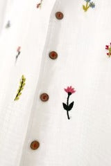 Talkcloth Premium Men's White Floral Embroidered Cotton Linen Half Sleeve Resort Casual Shirt with Handcrafted Botanical Designer Camp Collar Shirt