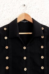 Talkcloth Premium Men's Black Military Style Double-Breasted Designer Casual Jacket Shirt with Gold Button Detail Full Sleeve Fashion Overshirt