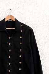 Talkcloth Premium Men's Black Military Style Double-Breasted Designer Casual Jacket Shirt with Gold Button Detail Full Sleeve Fashion Overshirt