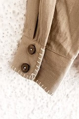 Talkcloth Premium Men's Sand Beige Embroidered Cotton Linen Full Sleeve Casual Shirt with Minimal Handcrafted Motif Designer Shirt