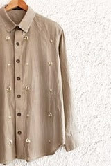 Talkcloth Premium Men's Sand Beige Embroidered Cotton Linen Full Sleeve Casual Shirt with Minimal Handcrafted Motif Designer Shirt